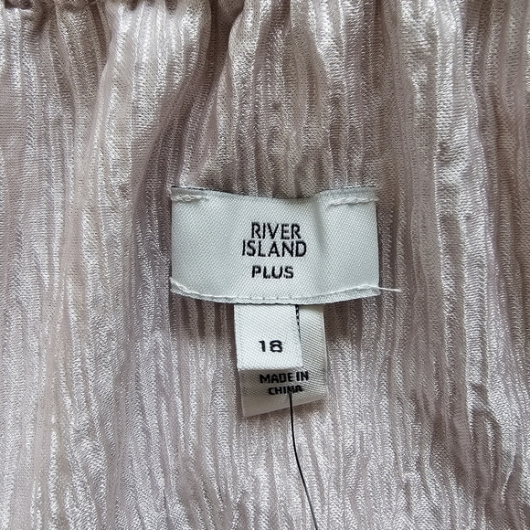 River Island Plus Plisse Bardot Off-Shoulder Cream Ruffle Top - Picture 15 of 15